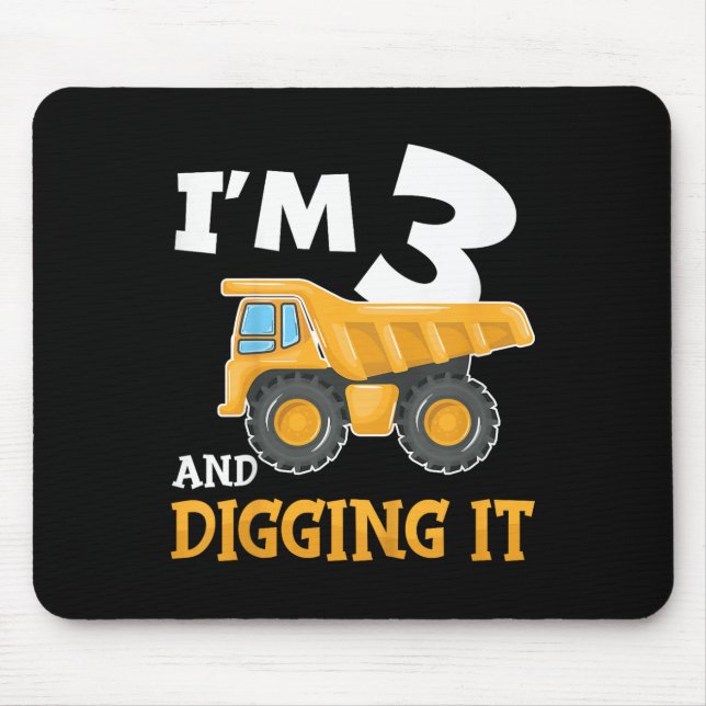 Three 3yr 3rd Birthday Construction Boy 3 Years Ol Mouse Mat (Front)