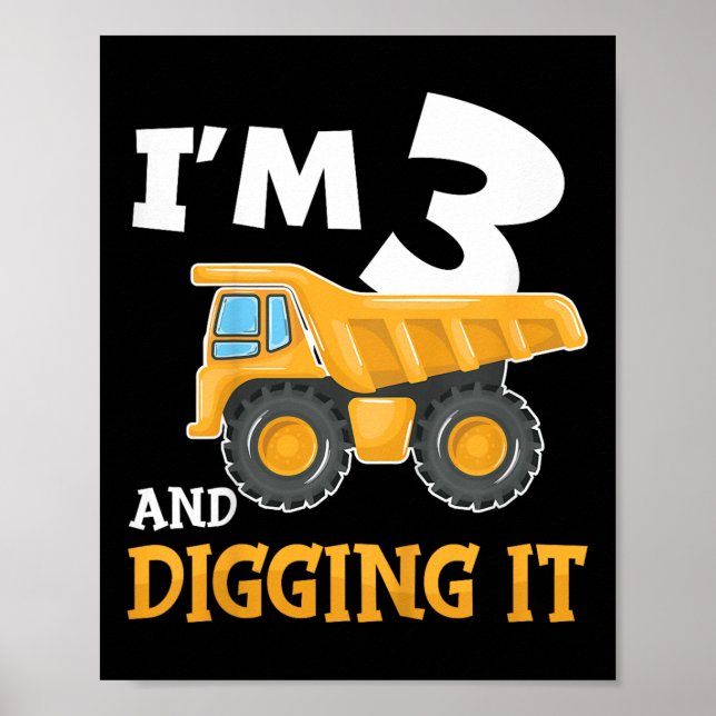 Three 3yr 3rd Birthday Construction Boy 3 Years Ol Poster (Front)