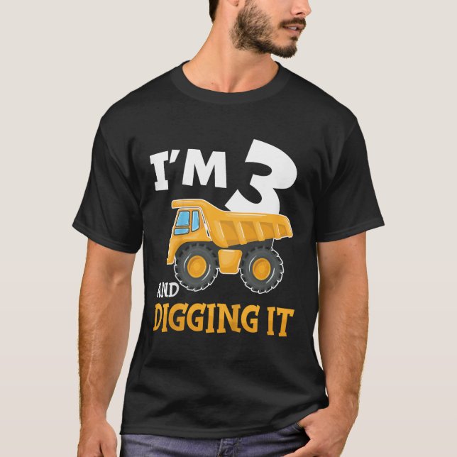 Three 3yr 3rd Birthday Construction Boy 3 Years Ol T-Shirt (Front)
