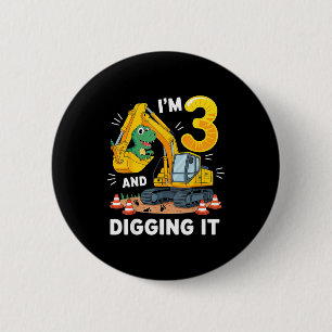 Three 3yr 3rd Birthday Construction Dinosaur Boy 3 6 Cm Round Badge