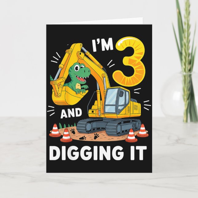 Three 3yr 3rd Birthday Construction Dinosaur Boy 3 Card (Front)
