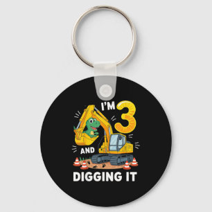 Three 3yr 3rd Birthday Construction Dinosaur Boy 3 Key Ring
