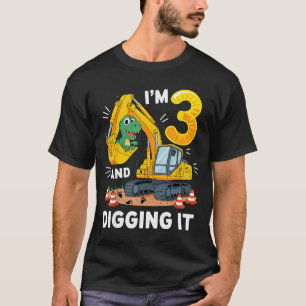 Three 3yr 3rd Birthday Construction Dinosaur Boy 3 T-Shirt
