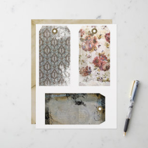 Three 6x10 inch Junk Journal Shipping Tags 