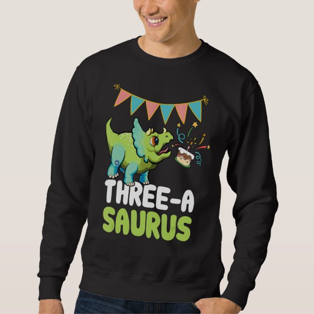 Three A Saurus Dinosaur  Cute Kiddo Triceratops Sweatshirt (Front)