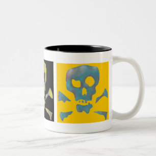 Three Abstract Pop Art Skulls Two-Tone Coffee Mug