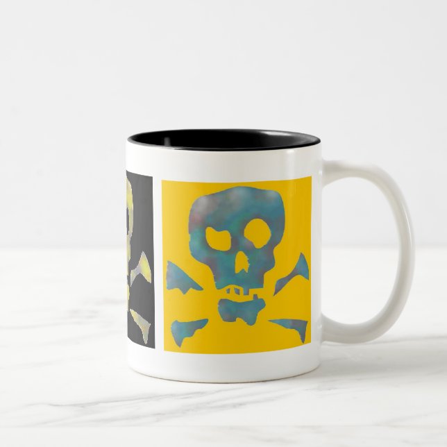 Three Abstract Pop Art Skulls Two-Tone Coffee Mug (Right)