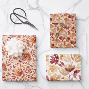 Three Abstract Watercolor Patterns Autumn Colors Wrapping Paper Sheet