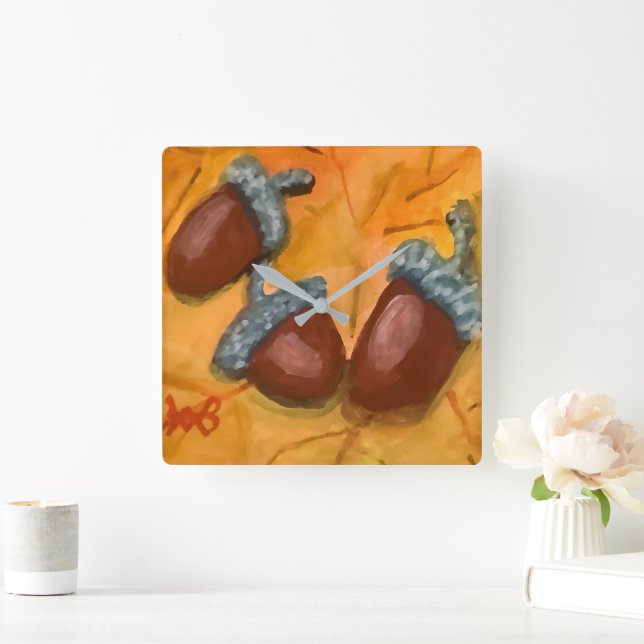 Three Acorns Square Wall Clock (Home)