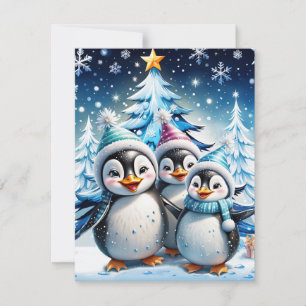 Three adorable penguins  holiday card