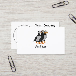 Three Adorable Puffin Standing Together Cartoon Business Card