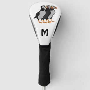 Three Adorable Puffin Standing Together Cartoon Golf Head Cover