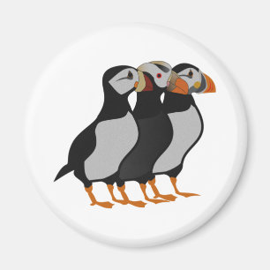 Three Adorable Puffin Standing Together Cartoon Magnet