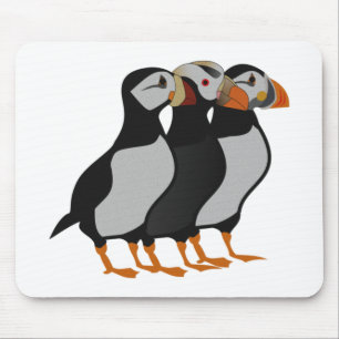 Three Adorable Puffin Standing Together Cartoon Mouse Mat