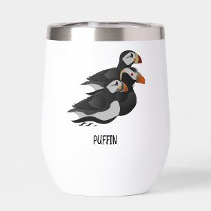Three Adorably Friendly Puffins Swimming Cartoon
