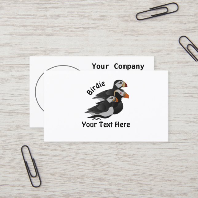 Three Adorably Friendly Puffins Swimming Cartoon Business Card (Front/Back In Situ)