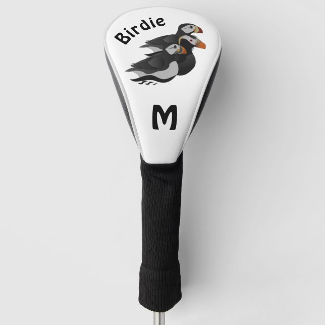 Three Adorably Friendly Puffins Swimming Cartoon Golf Head Cover (Front)
