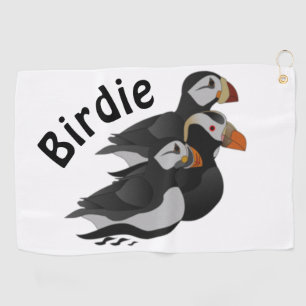 Three Adorably Friendly Puffins Swimming Cartoon Golf Towel