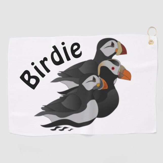 Three Adorably Friendly Puffins Swimming Cartoon Golf Towel (Horizontal)