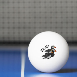 Three Adorably Friendly Puffins Swimming Cartoon Ping Pong Ball