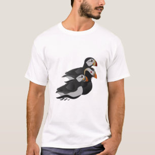 Three Adorably Friendly Puffins Swimming Cartoon T-Shirt