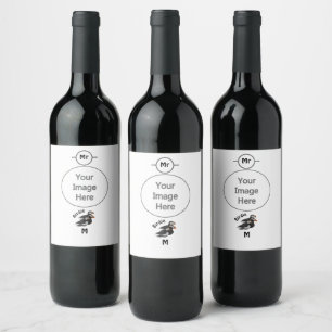 Three Adorably Friendly Puffins Swimming Cartoon Wine Label
