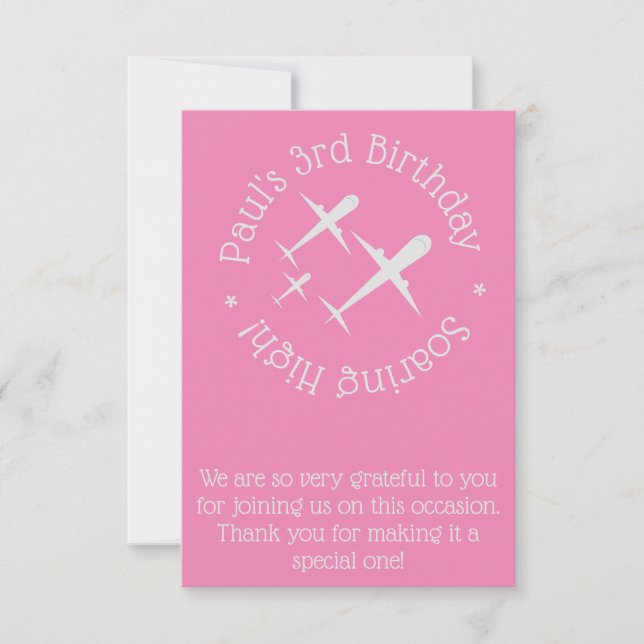 Three Aeroplanes on Pink Fun & Elegant Personalise Thank You Card (Front)