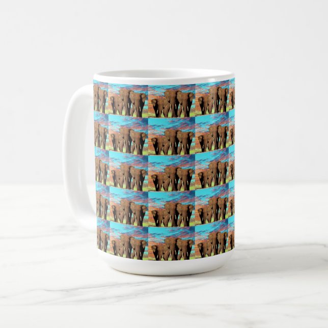 Three African Elephants, Coffee Mug (Front Left)
