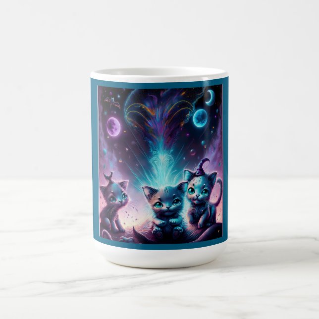 Three Alien Kittens In An Otherworldly Setting Coffee Mug (Center)
