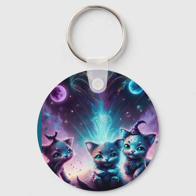 Three Alien Kittens In An Otherworldly Setting Key Ring (Front)