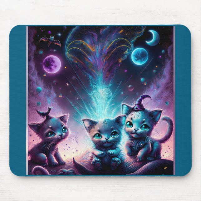Three Alien Kittens In An Otherworldly Setting Mouse Mat (Front)