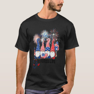 Three American Gnomes Nurses 4th Of July Nurse Lif T-Shirt