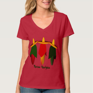Three Amigo Hot Peppers Ladies Red T-shirt