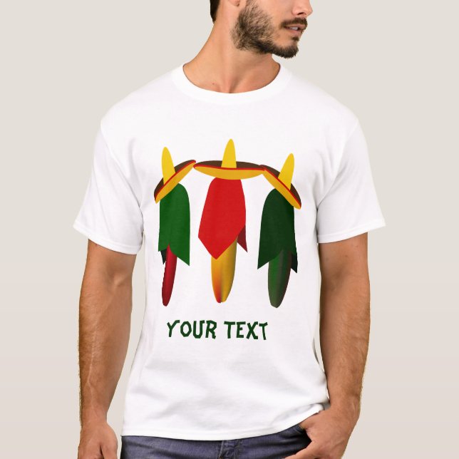 Three Amigo Hot Peppers Mens White T-shirt (Front)