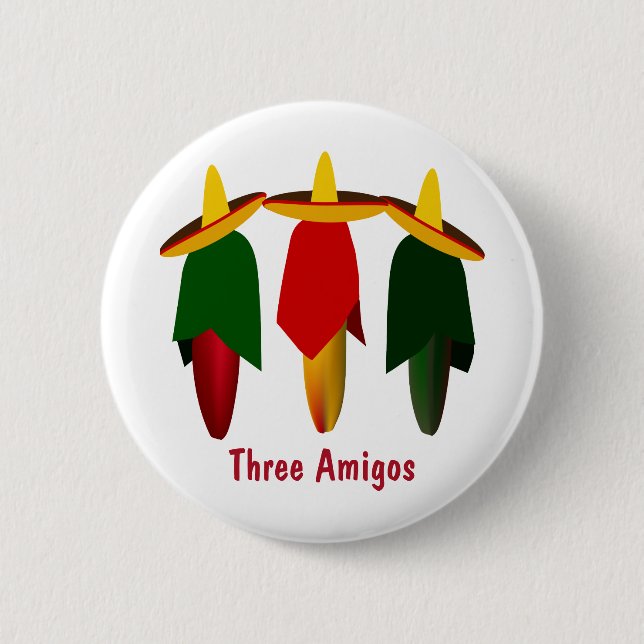Three Amigos Hot Peppers 6 Cm Round Badge (Front)