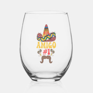Three Amigos Mexican Funny Matching Cinco De Mayo Stemless Wine Glass
