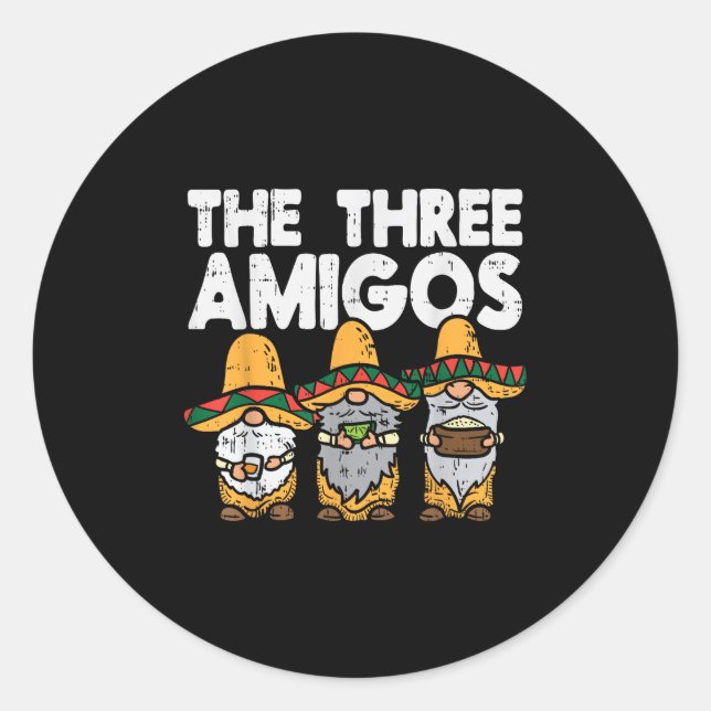 Three Amigos Mexican Gnomes Cute Cinco De Mayo Fie Classic Round Sticker (Front)