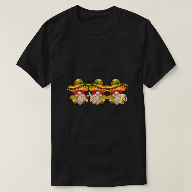 Three Amigos With Mexican Fiesta Gnomes For Cinco  T-Shirt (Design Front)