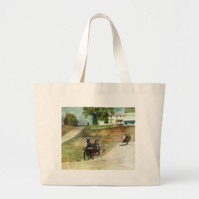 Three Amish Buggies Large Tote Bag (Front)