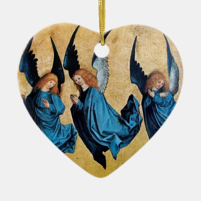 THREE ANGELS Blue Sapphire Heart Ceramic Tree Decoration (Front)