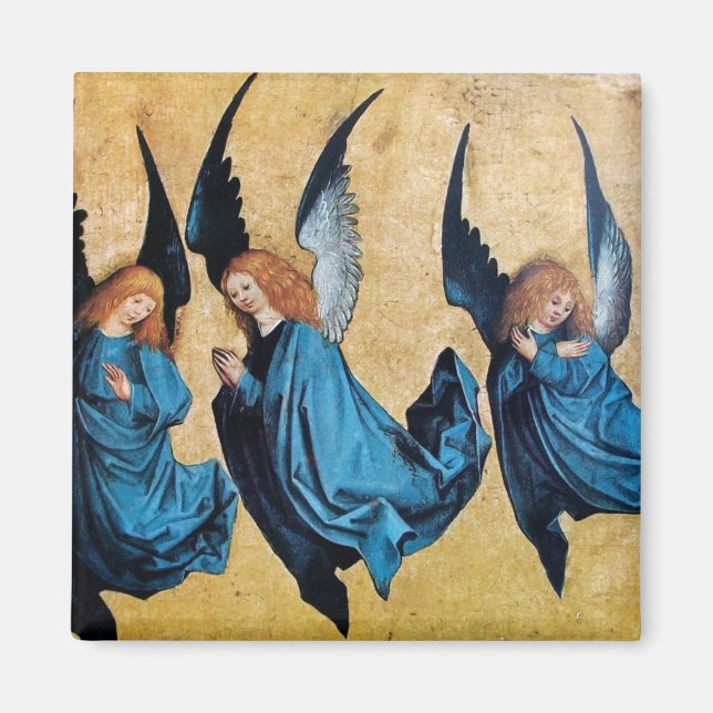 THREE ANGELS IN BLUE Christmas Magnet (Front)