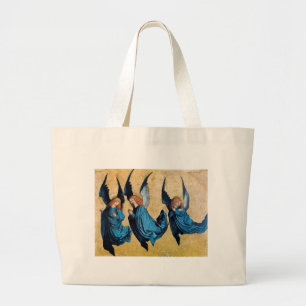 THREE ANGELS IN BLUE LARGE TOTE BAG