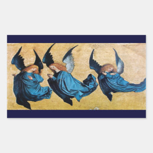 THREE ANGELS IN BLUE RECTANGULAR STICKER