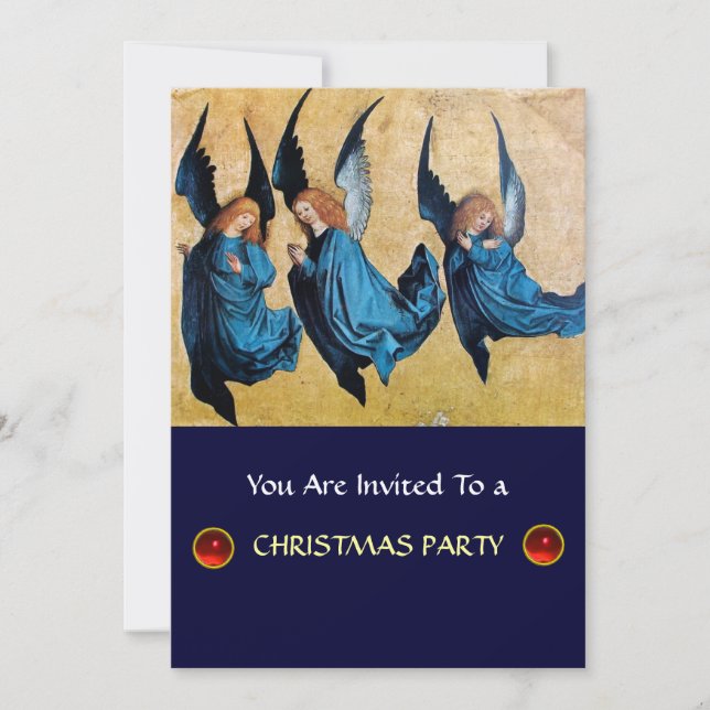 THREE ANGELS IN BLUE ,red ruby,felt paper Invitation (Front)