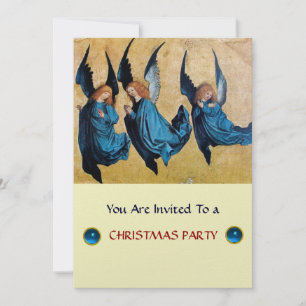 THREE ANGELS IN BLUE ,Sapphire,ice metallic Invitation