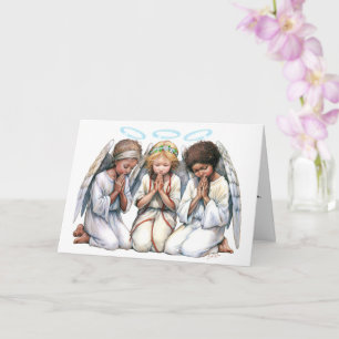 Three Angels Of Colour In Prayer Christmas Card