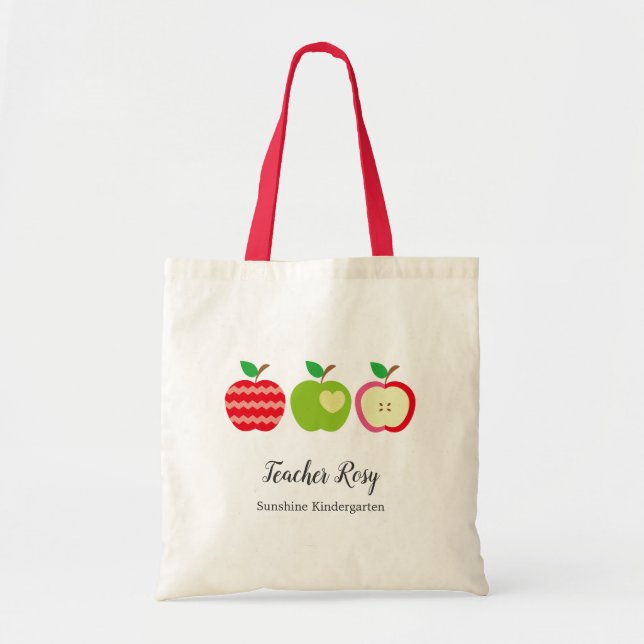 Three Apples - Personalised Teacher Tote Bag (Front)