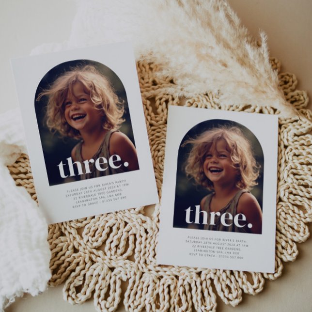 Three Arched Photo Birthday Invitation (Three Arched Photo First Birthday Invitation)