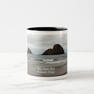 Three Arches Rock Oceanside, Oregon Two-Tone Coffee Mug
