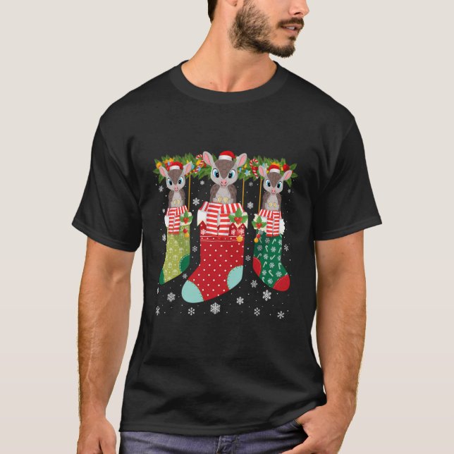 Three Armadillo In Socks Funny Ugly Christmas Swea T-Shirt (Front)
